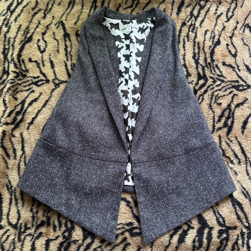 CAbi Women's Vest Marled Gray Size Small One Button Pockets Racerback Classic